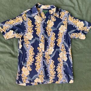 Navy and Yellow Hawaiian Shirt